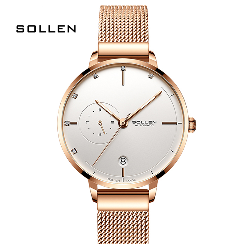 Stainless Mesh Band - SOLLEN-relojes mecánicos automáticos para mujer, resistente