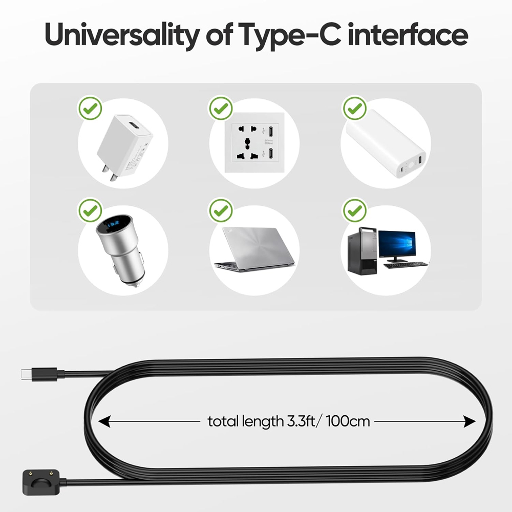 Cable de carga de USB-C negro  - Best Smartwatch Accessories reseña y precio