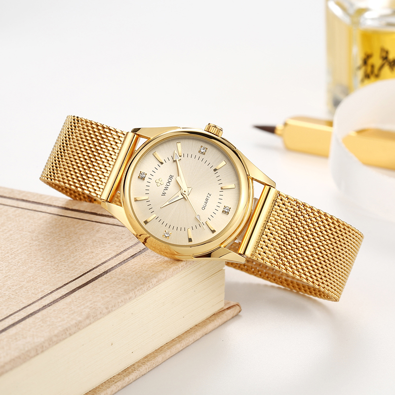 WWOOR, reloj dorado de marca d - Stainless Mesh Band reseña y precio